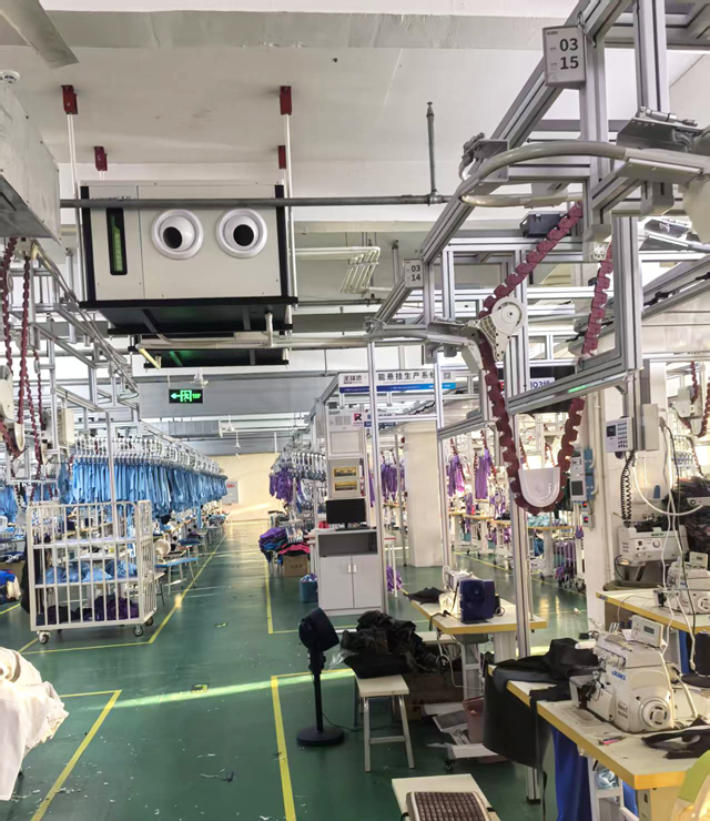 制衣車間如何降溫？首選蒸發冷省電空調-臥式射流空調