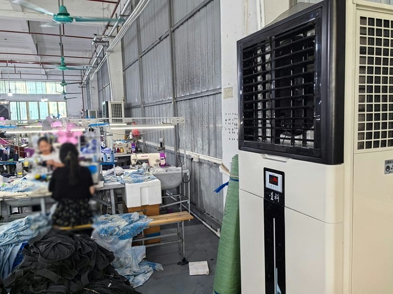服裝廠降溫空調應用蒸發冷省電空調-立式軸流機