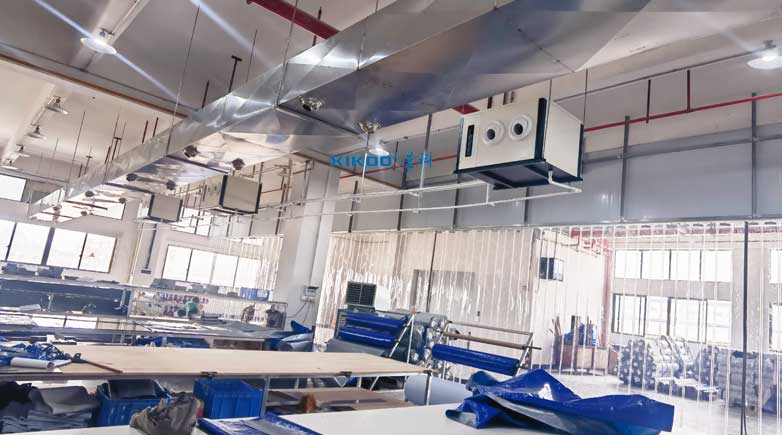 紡織廠生產(chǎn)車間整體制冷降溫，應(yīng)用蒸發(fā)冷省電空調(diào)- 臥式射流機